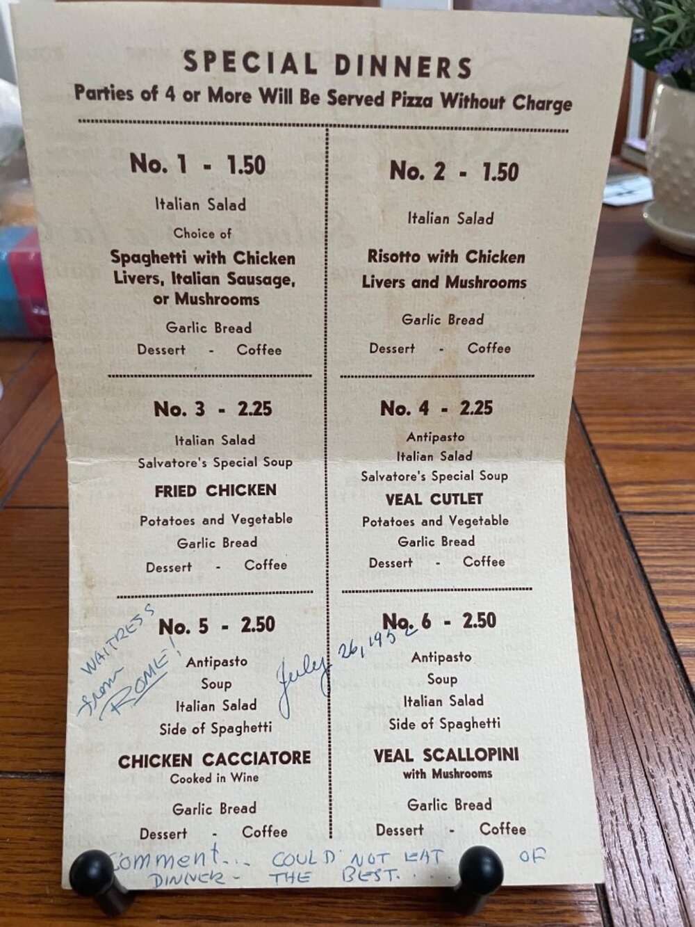 Vintage 1940s Salvatores Continental Cafe Menu Long Beach California Featuring I